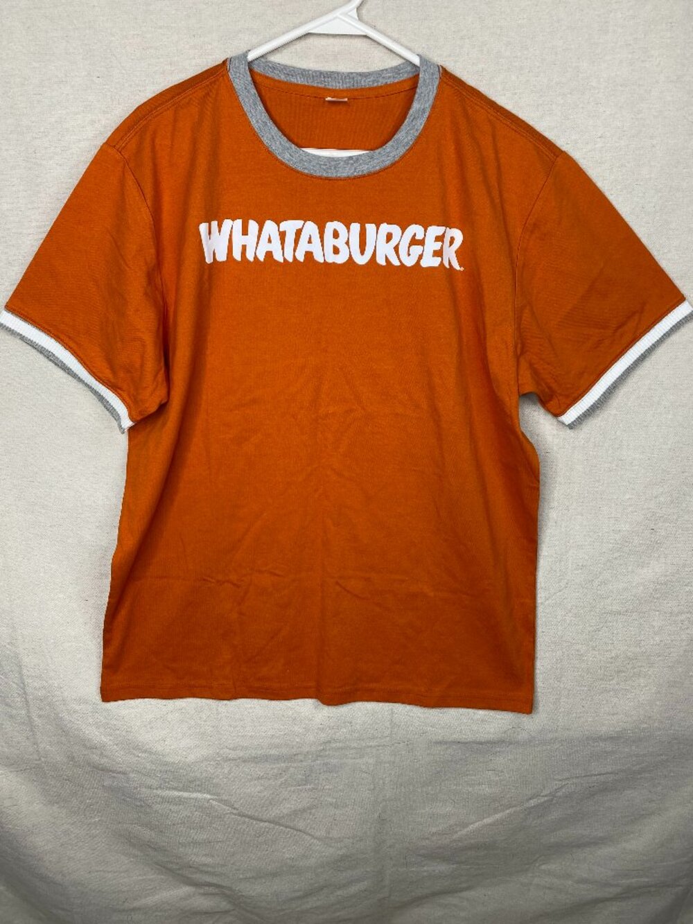 Whataburger Shirt Orange Gray Short Sleeve Large Sample NWOT Cotton Jersey Mens